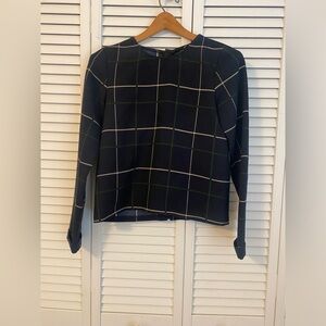 Zara Black and Green Plaid Women's Top Size XS Dark Academia Office Chic